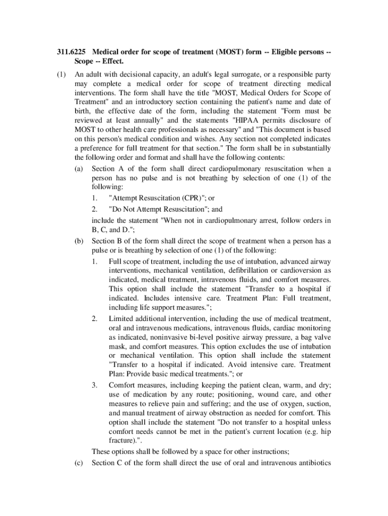 Fillable Online 311.6225 Medical order for scope of treatment (MOST) form ... Fax Email Print ...