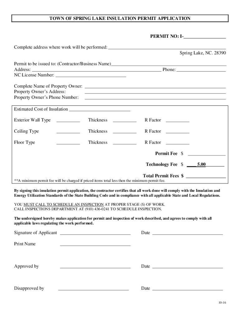 TOWN OF SPRING LAKE INUSLATION PERMIT APPLICATION Preview on Page 1