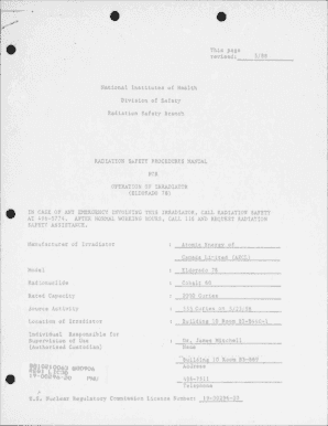 Fillable Online "Radiation Safety Procedures Manual for Operation of Irradiator (Eldorado 78 ...