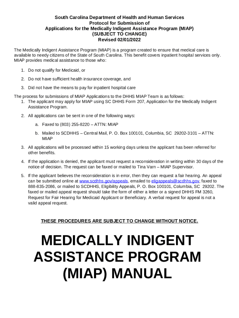 MEDICALLY INDIGENT ASSISTANCE PROGRAM (MIAP) MANUAL Doc Template