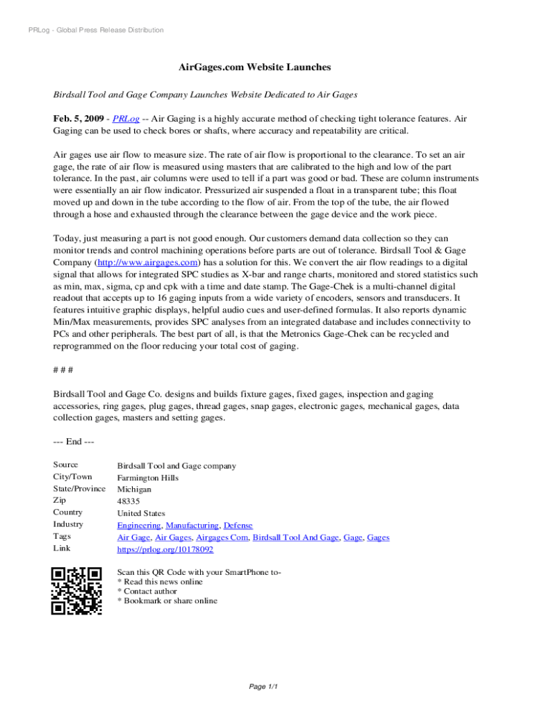 Fillable Online Nicayla /Birdsall Tool and Gage announce the launch of second Fax Email