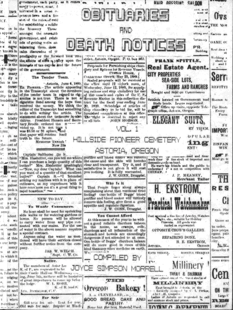 Fillable Online Newspaper obituaries and death notices, Astoria