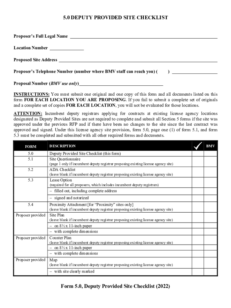 Fillable Online bmv ohio DEPUTY REGISTRAR REQUEST FOR PROPOSALS SECTION