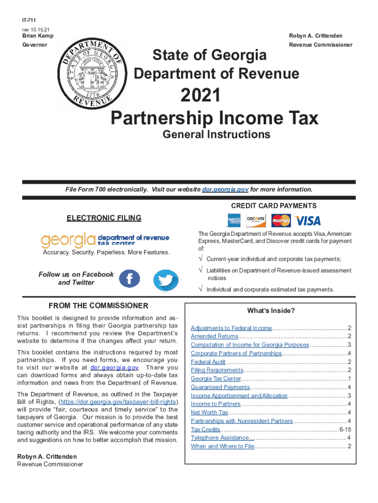 dor georgia it-711-partnership-income-taxIT-711 Partnership Income Tax Booklet - Georgia Department  Preview on Page 1