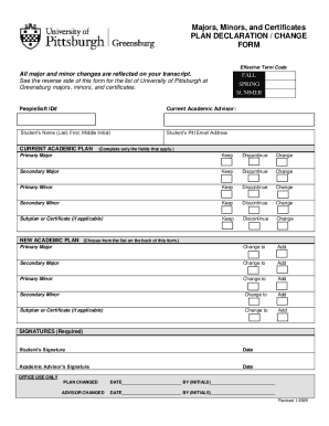 Fillable Online Majors, Minors, and Certificates PLAN DECLARATION ...