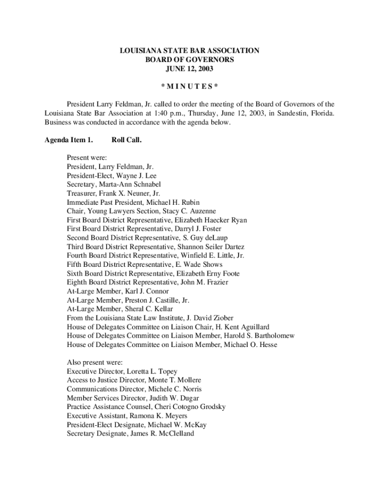 Fillable Online Louisiana State Bar Association Board of Governors June 12 Fax Email Print