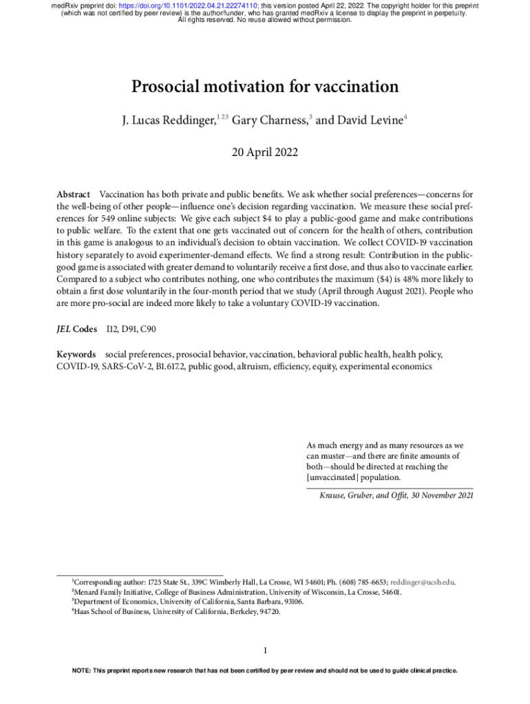 Fillable Online Prosocial motivation for vaccination - medRxiv Fax ...