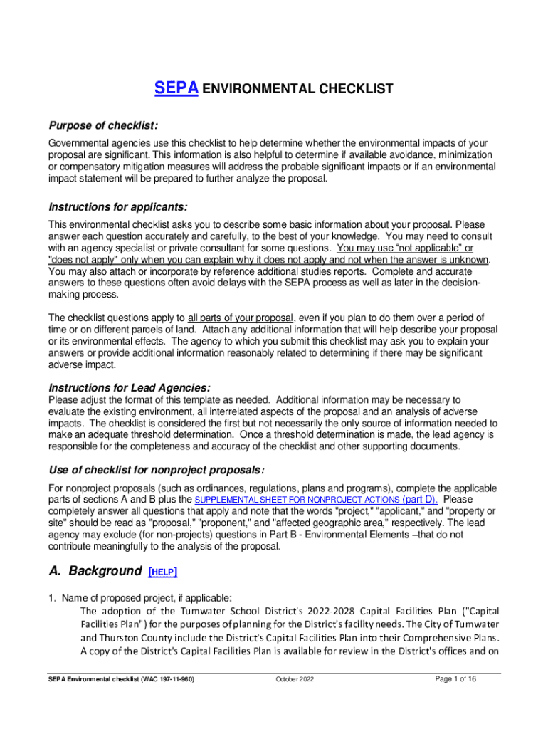Fillable Online SEPA checklist.docx - SEPA ENVIRONMENTAL CHECKLIST ...