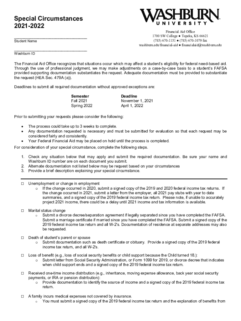 Fillable Online Financial Aid Washburn UniversityPaying for College