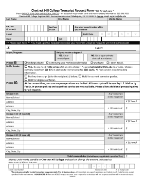 Fillable Online Transcript Requests - Chestnut Hill CollegeTranscript ...