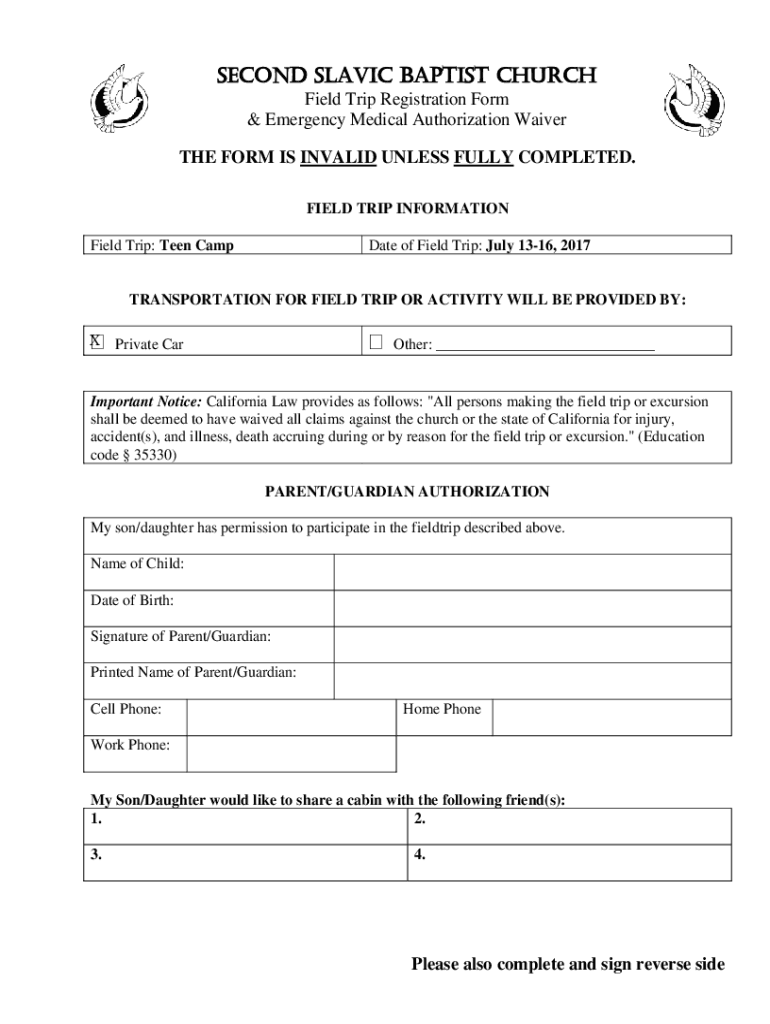 Fillable Online Permission Slip Forms - Free Church FormsPermission ...