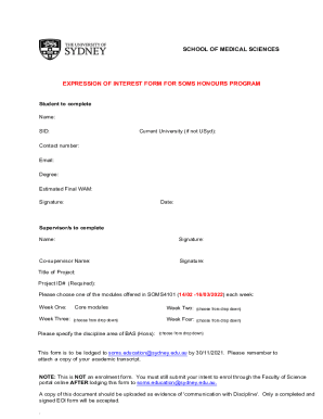 expression of interest form for soms honours program