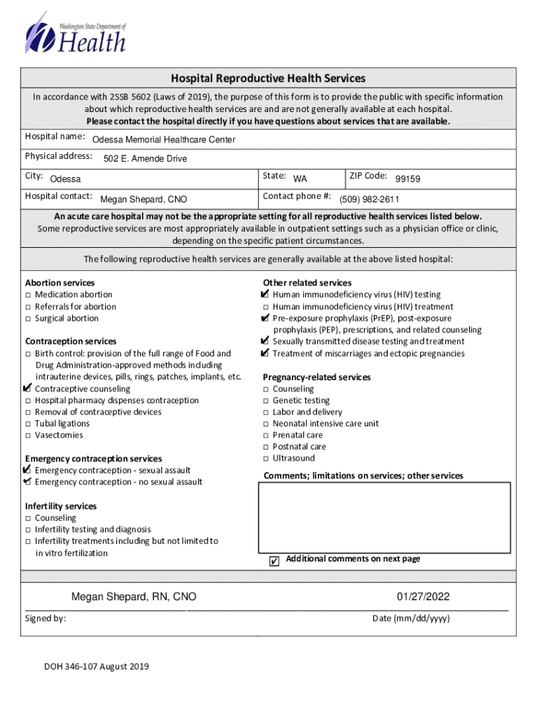 Fillable Online Odessa Memorial Healthcare Center Hospital Reproductive