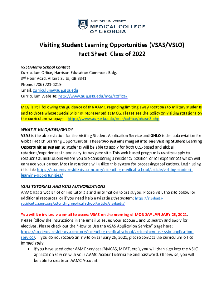 Fillable Online Visiting Student Learning Opportunities (VSAS/VSLO ...