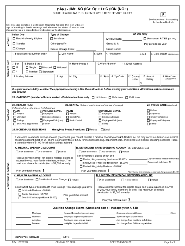 Fillable Online Home S.C. PEBA South Carolina Fax Email Print pdfFiller