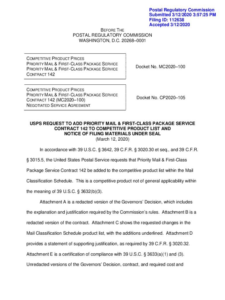 Fillable Online POSTAL REGULATORY COMMISSION Docket Nos. MC202326 and