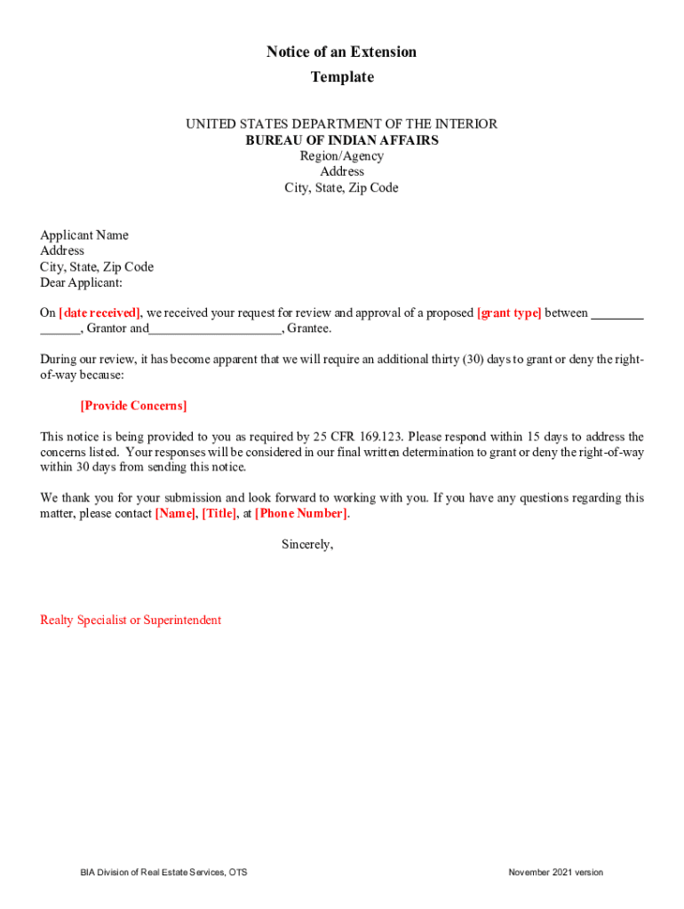Fillable Online Notice of an Extension Template. ROW Notice of an
