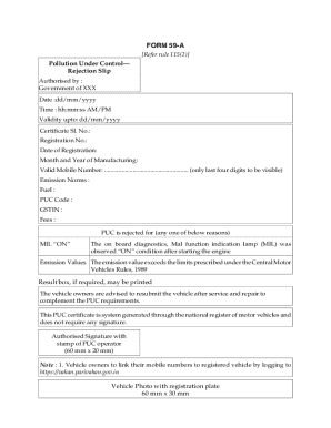 Pollution Under Control Rejection Slip