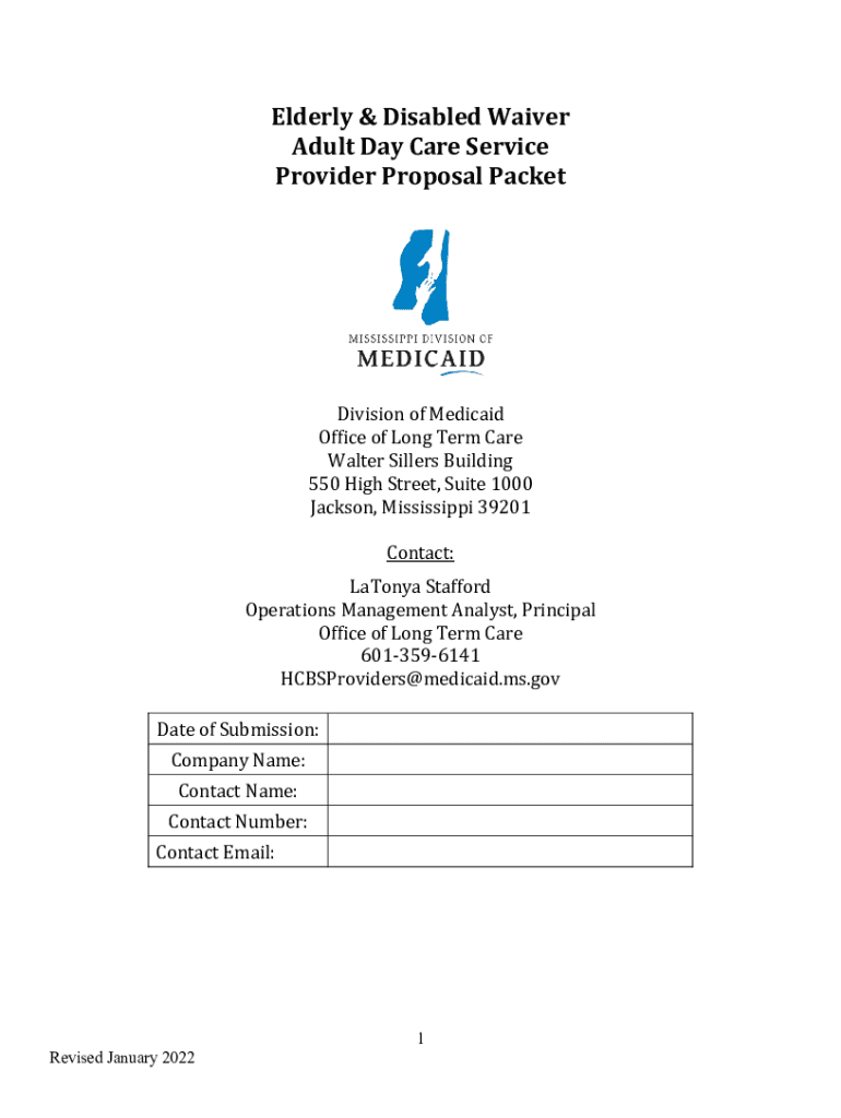 Fillable Online medicaid ms medicaid.ms.gov 2022 01Elderly & Disabled Waiver Adult Day Care