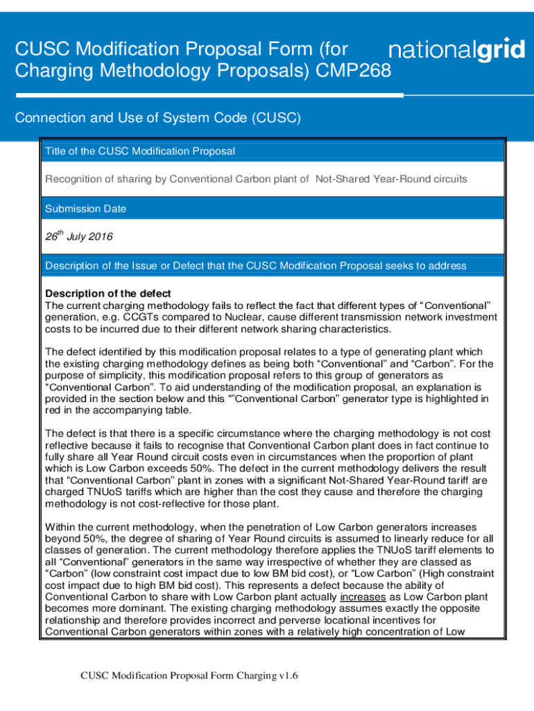 Fillable Online CUSC Modification Proposal Form (for Charging ...