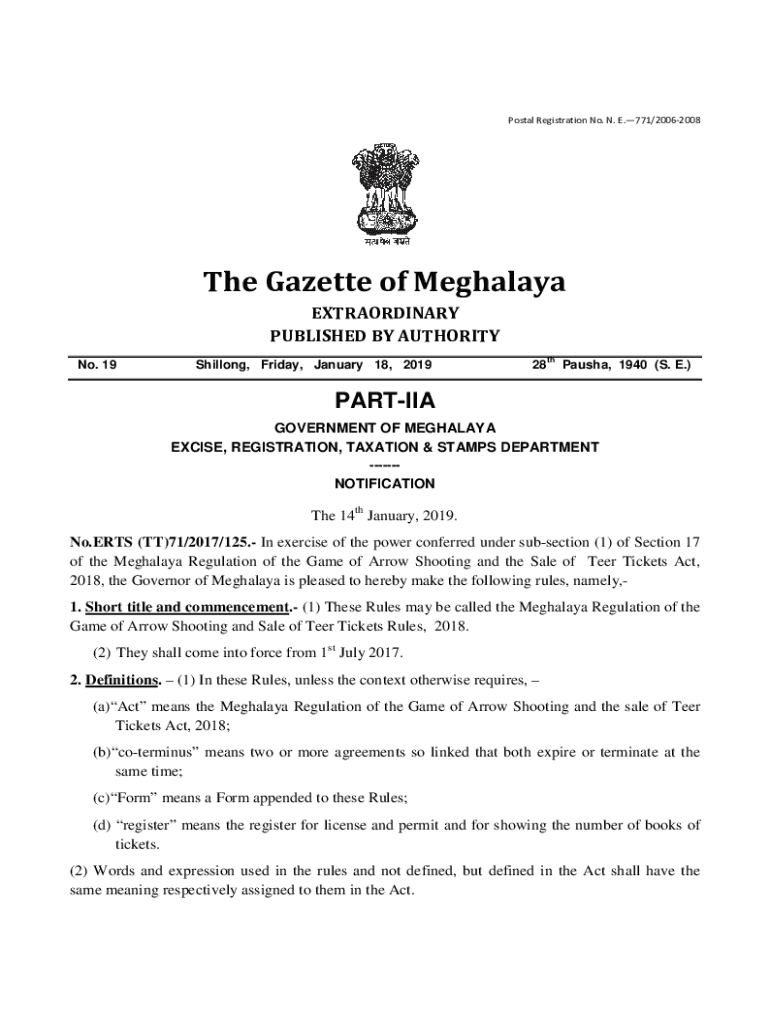 Fillable Online The Gazette of Meghalaya PUBLISHED by AUTHORITY No Fax