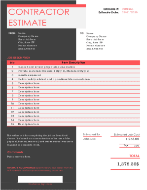 Contractor Estimate Form