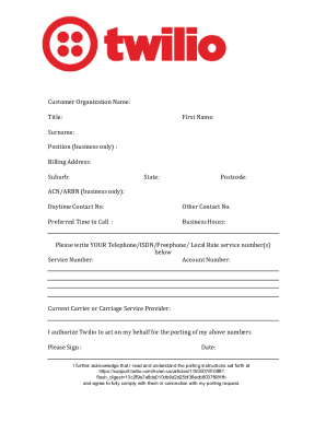 Twilio Number Porting Authorization Form