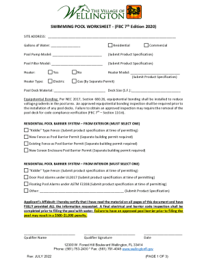 Fillable Online SWIMMING POOL WORKSHEET - (FBC 7th Edition 2020) Fax ...