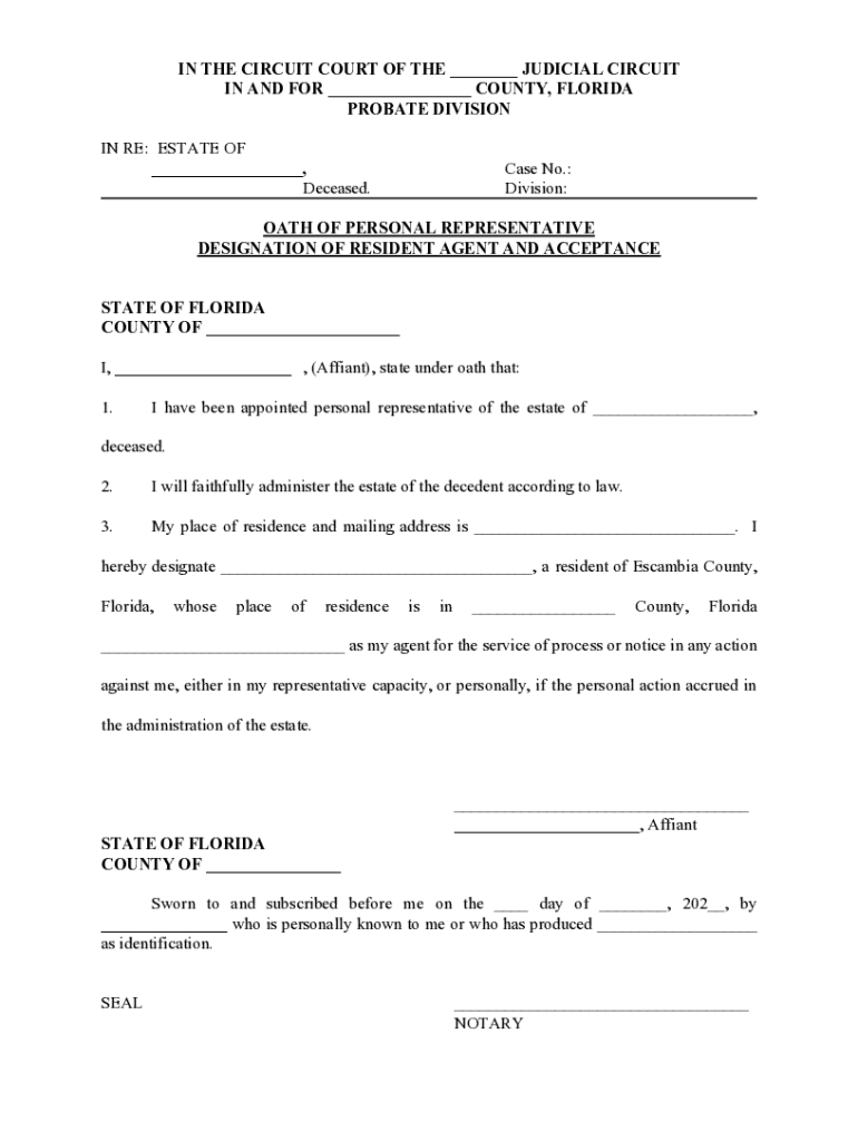Fillable Online OATH OF PERSONAL REPRESENTATIVE Fax Email Print PdfFiller