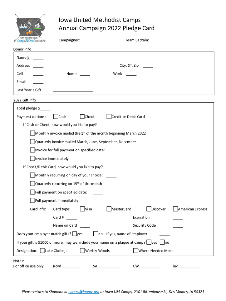 Fillable Online Iowa United Methodist Camps kicks off annual campaign