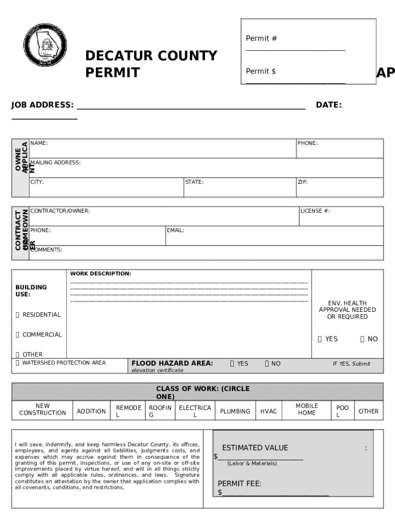 DECATUR COUNTY BUILDING DEPARTMENT Doc Template | pdfFiller