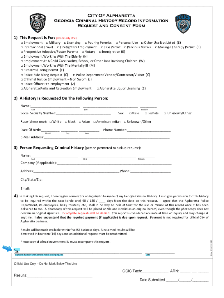 Criminal History Records Check - Georgia Department of Human Services Preview on Page 1