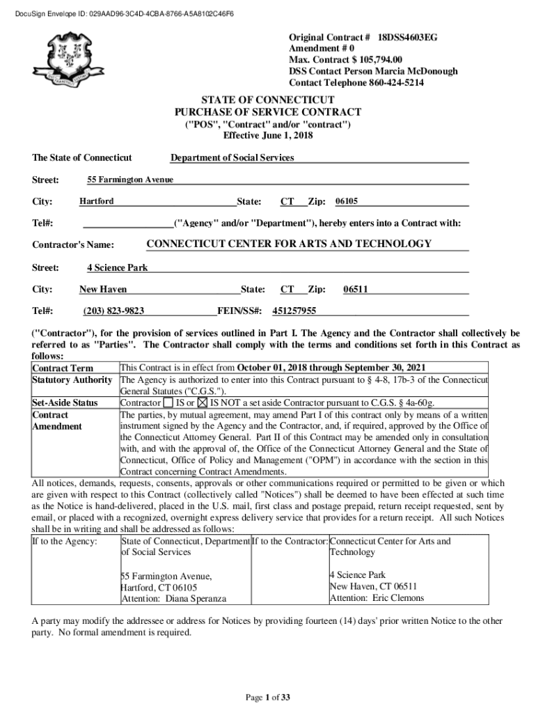 Fillable Online state of connecticut purchase of service contract