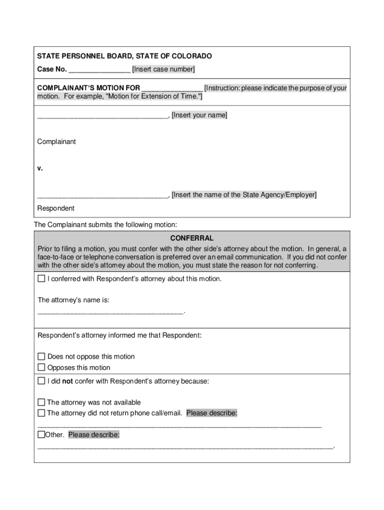 STATE PERSONNEL BOARD, STATE OF COLORADO Case No Insert case number Preview on Page 1