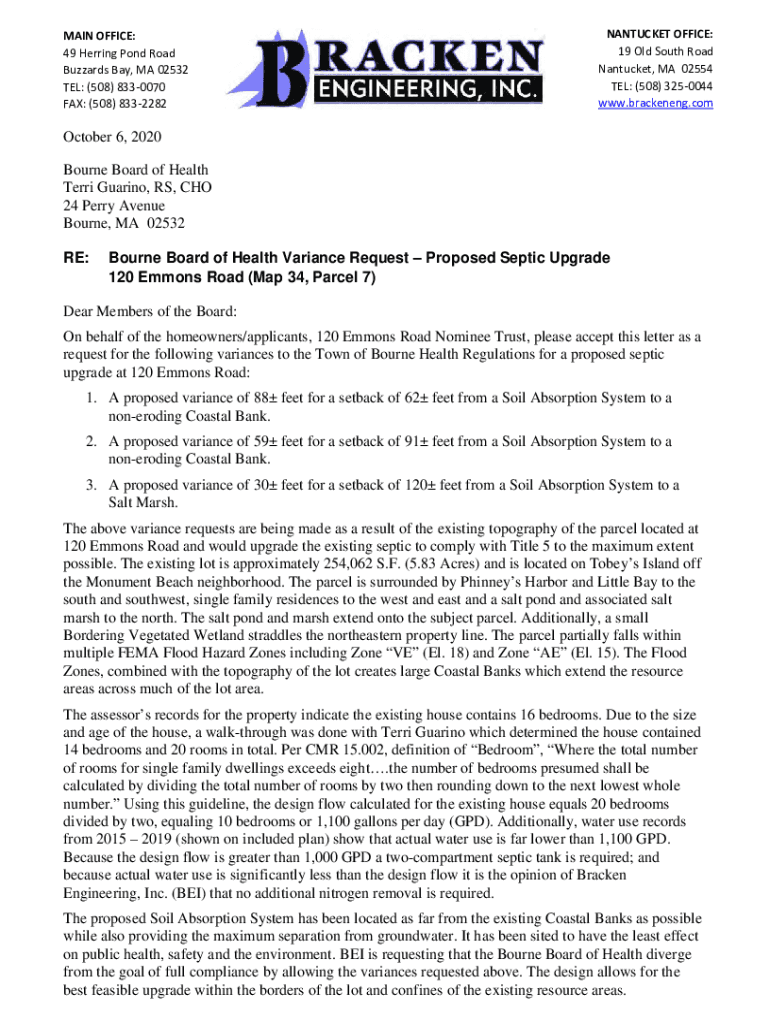Fillable Online Proposed Septic Upgrade 120 Emmons Road Map 34 Parcel 
