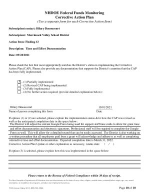 Fillable Online NHDOE Federal Funds Monitoring Corrective Action Plan ...