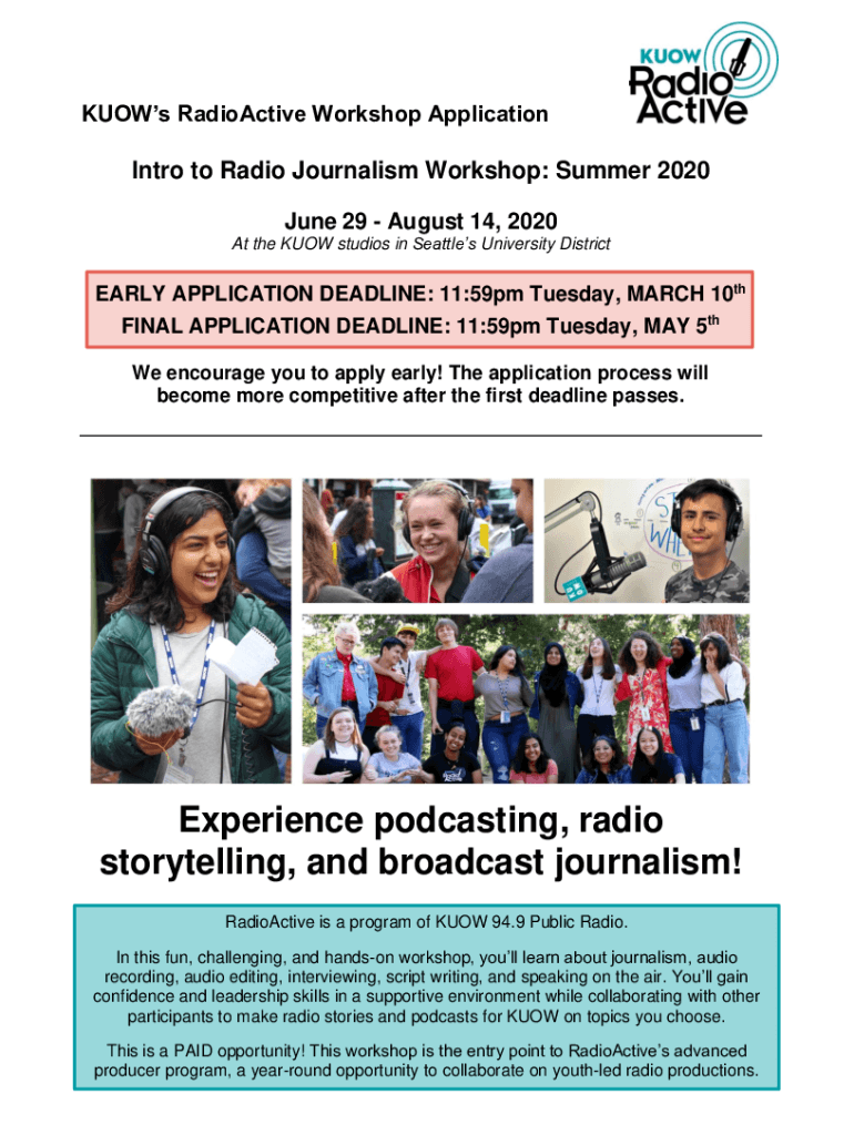 Fillable Online KUOW's RadioActive Workshop Application - Intro to ...