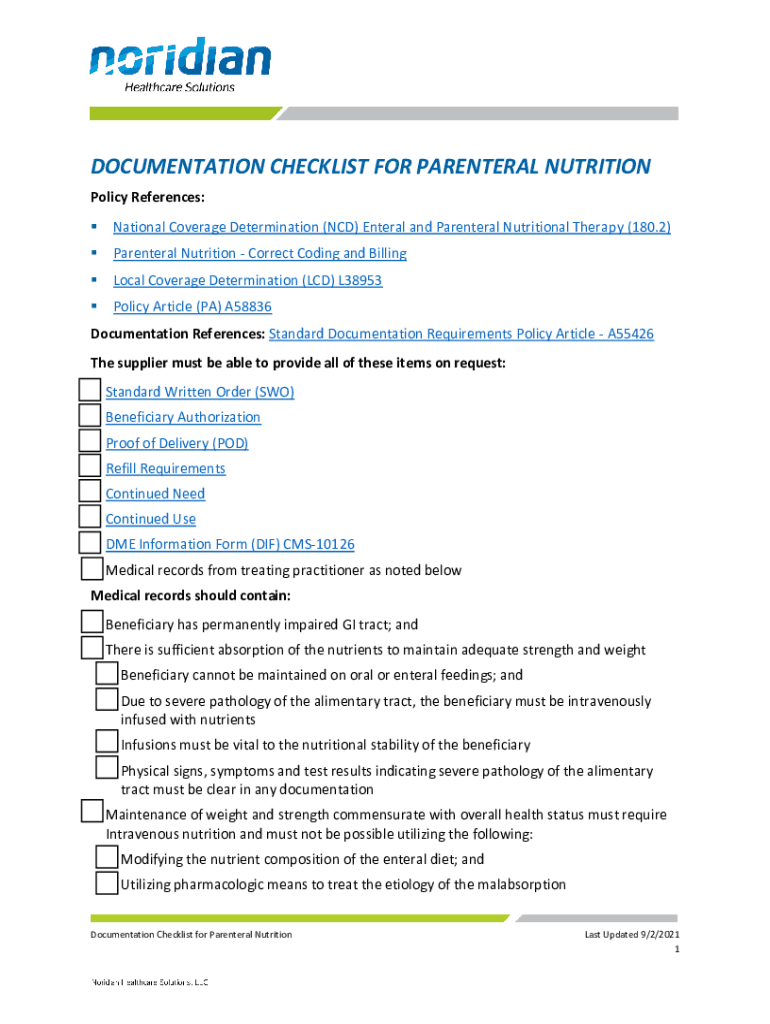 LCD - Parenteral Nutrition (L38953) - Centers for Medicare & Medicaid Preview on Page 1