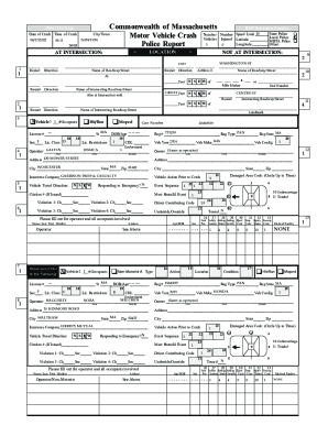 Commonwealth of Massachusetts Motor Vehicle Crash Police Report Form