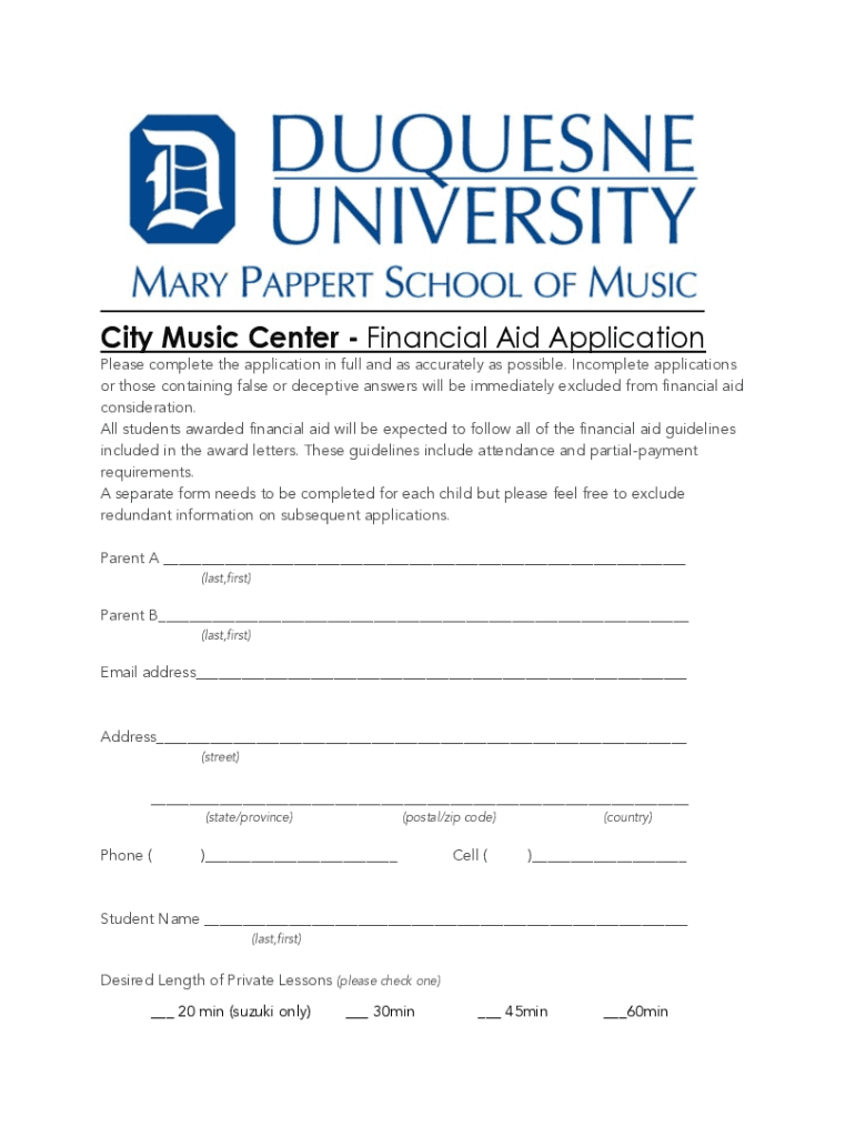 Fillable Online City Music Center - Financial Aid Application ...
