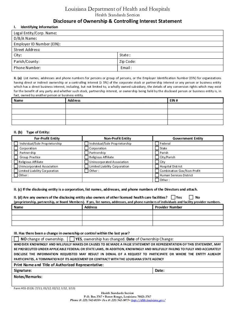 Fillable Online Instructions for Louisiana Medicaid Ownership