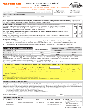 2022 Part-Time ACA Health Savings Account Election Form