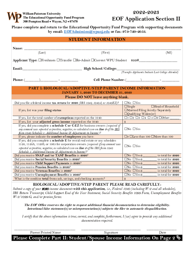 Educational Opportunity Fund Program (EOF) - William Paterson University Preview on Page 1