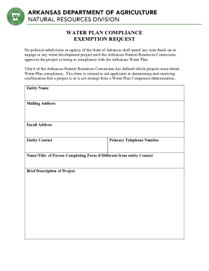 Arkansas Water Plan Compliance Exemption Request