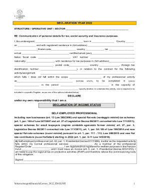 Italian Tax and Social Security Declaration Form 2022
