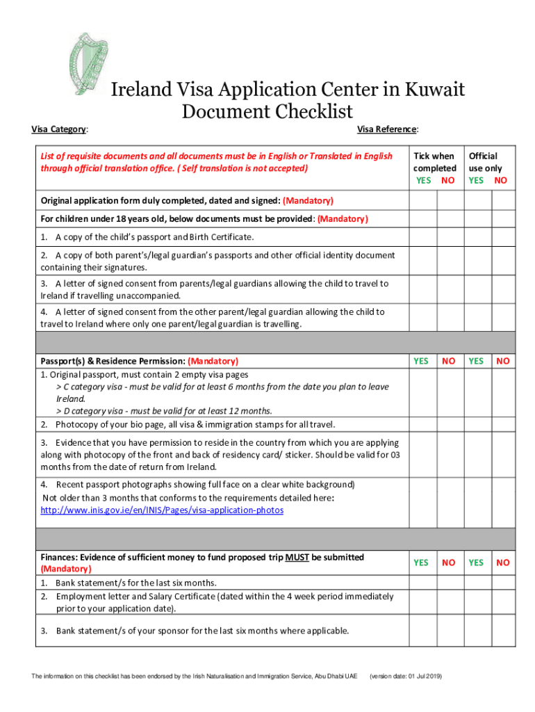Fillable Online Ireland Visa Application Center In Kuwait Document Checklist VFS Global Fax Fillable Online Ireland Visa Application Center In Kuwait Document Checklist VFS Global Fax