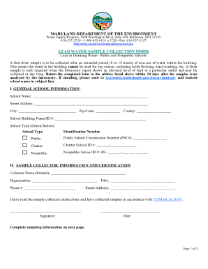 Fillable Online mde maryland lead water sample collection form Fax ...