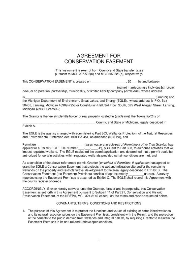 2019 2025 form mi agreement for conservation easement fill online