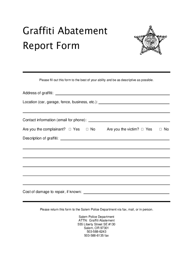 Graffiti Abatement Report Form doc Preview on Page 1