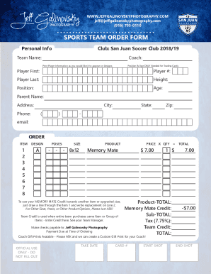 Fillable Online SPORTS TEAM ORDER FORM - Ngin Fax Email Print - pdfFiller